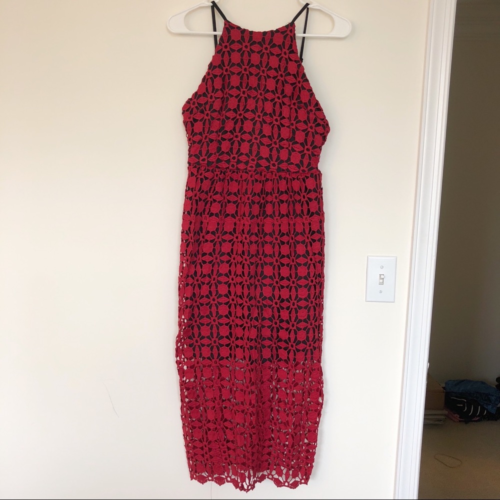 AQUA Lace High Neck Midi Dress - Picture 3 of 7
